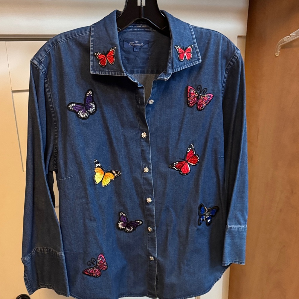 Faconnable Navy Denim Shirt with Butterfly Accent